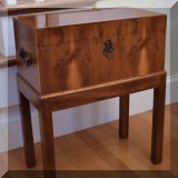 F06. Yew wood Box on stand. 23&rdquo;h x 18&rdquo;w x 10&rdquo;d 